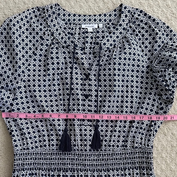 Chico's Poplin Basket Weave Maxi Dress Navy Blue/White Size 3 (US 16) Casual - Picture 15 of 15